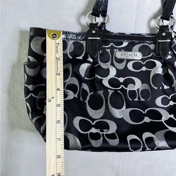 Coach Women's Metallic Silver Black SoHo Signature Shoulder Bag Tote F19664 Y2K - Picture 13 of 16